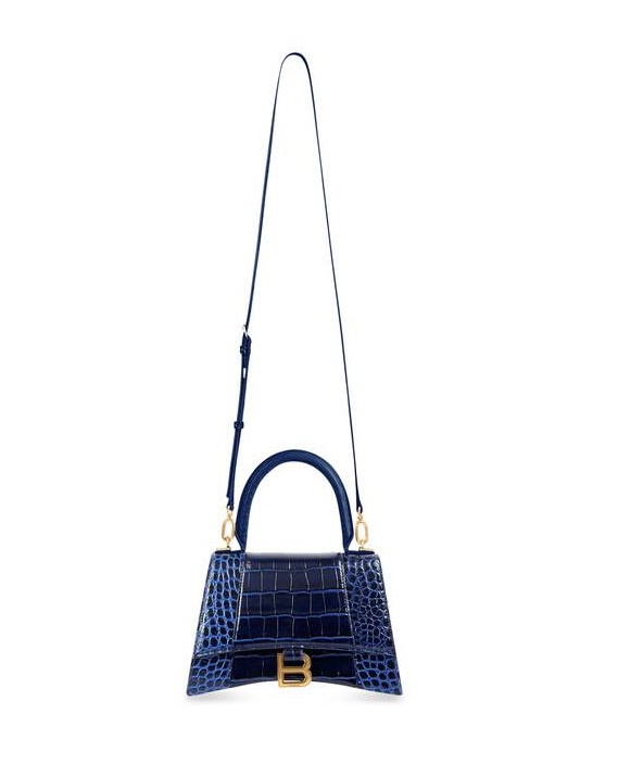 [PRE-ORDER] BALENCIAGA HOURGLASS SMALL HANDBAG CROCODILE EMBOSSED-BLUE